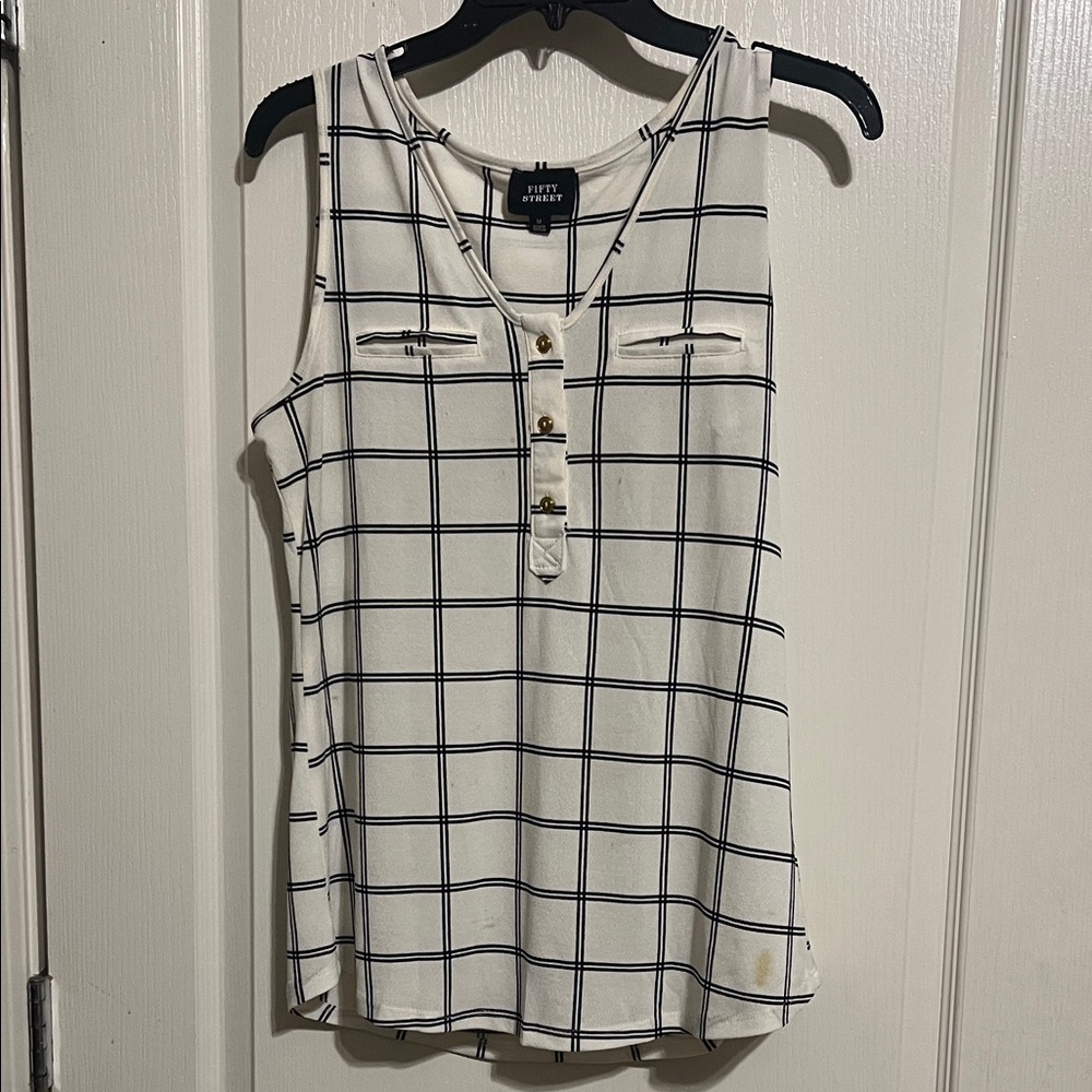 Fifth Street Cream Windowpane Henley Tank